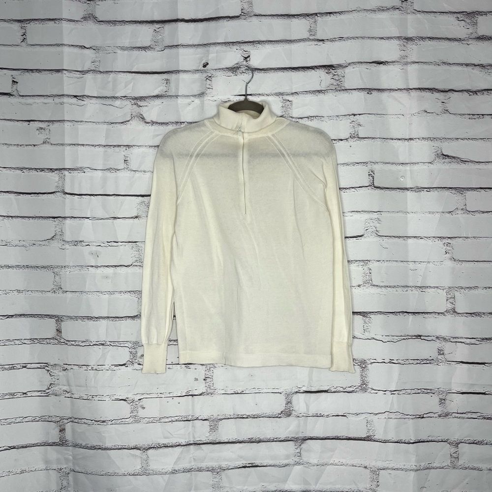 Vintage Geistex 1940s Ivory Cotton Half Zip Sweater Knit Mock Neck Women’s S 40s